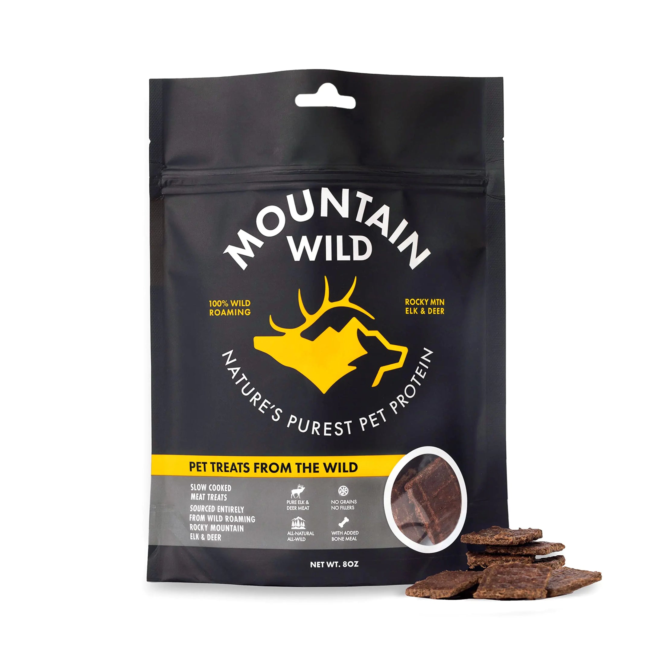 MOUNTAIN WILD Venison Jerky Dog Treats Grain Free All Natural No Fillers No Artificial Preservatives - Natures Purest Dog Treats - 8 oz Bag