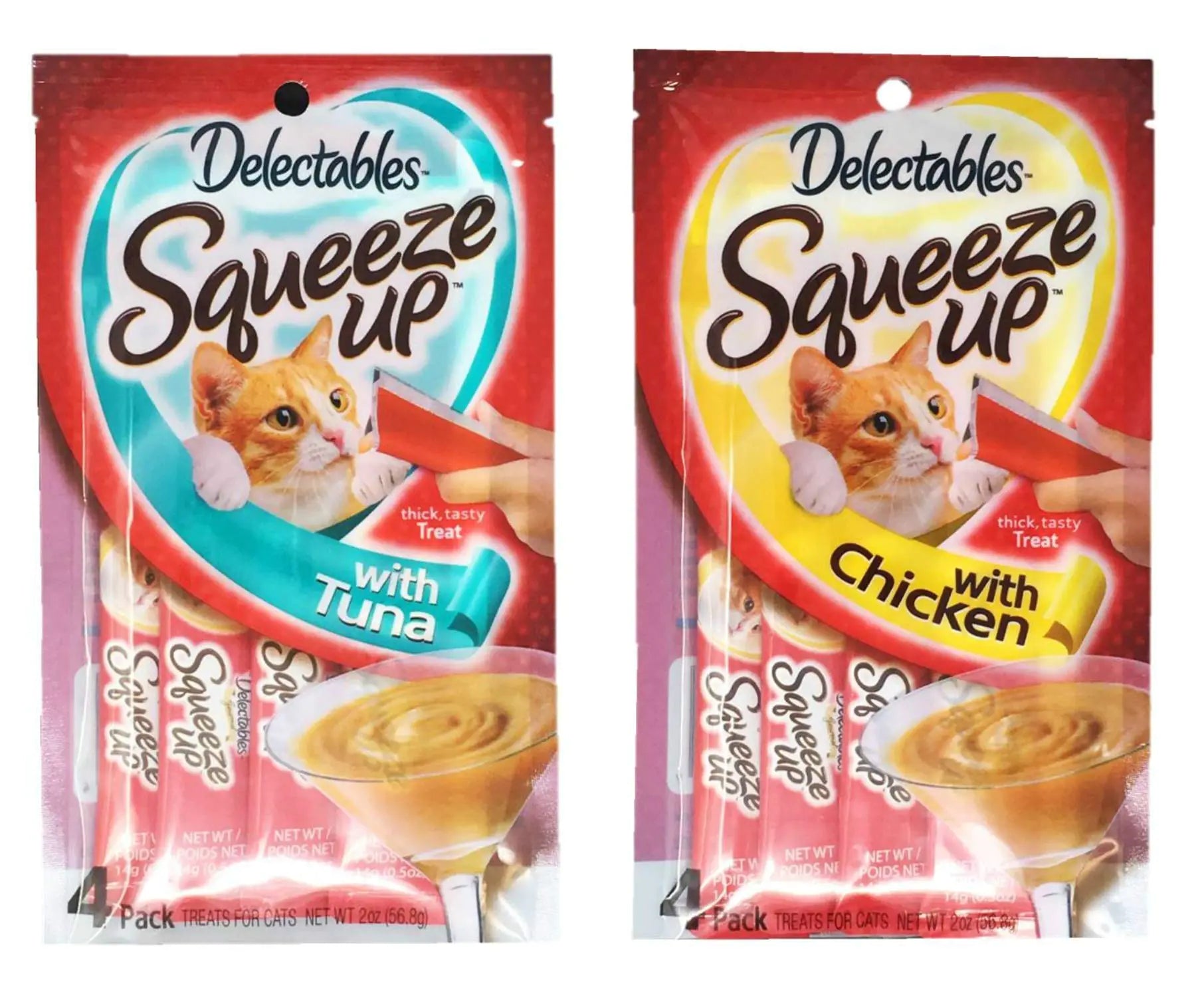 Delectables Squeeze Up Hartz Cat Treats Variety Pack Bundle of 2 Flavors (Tuna Chicken; 2.0 oz Each)