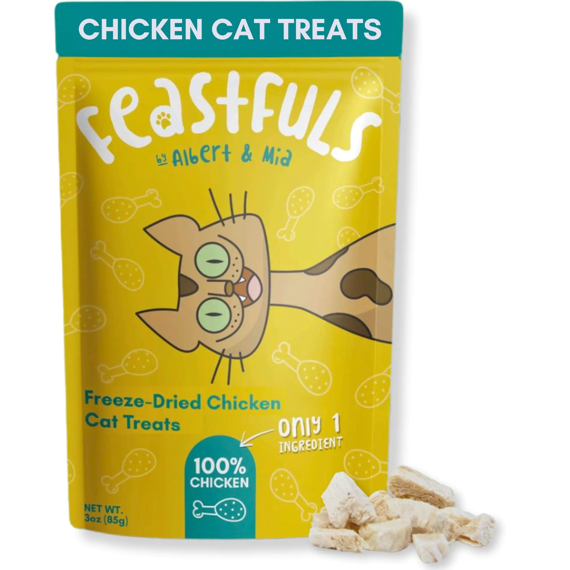 ALBERT & MIA Feastfuls Freeze Dried Cat Treats - 100% Chicken Breast Only 1 Ingredient Made in USA (1oz)